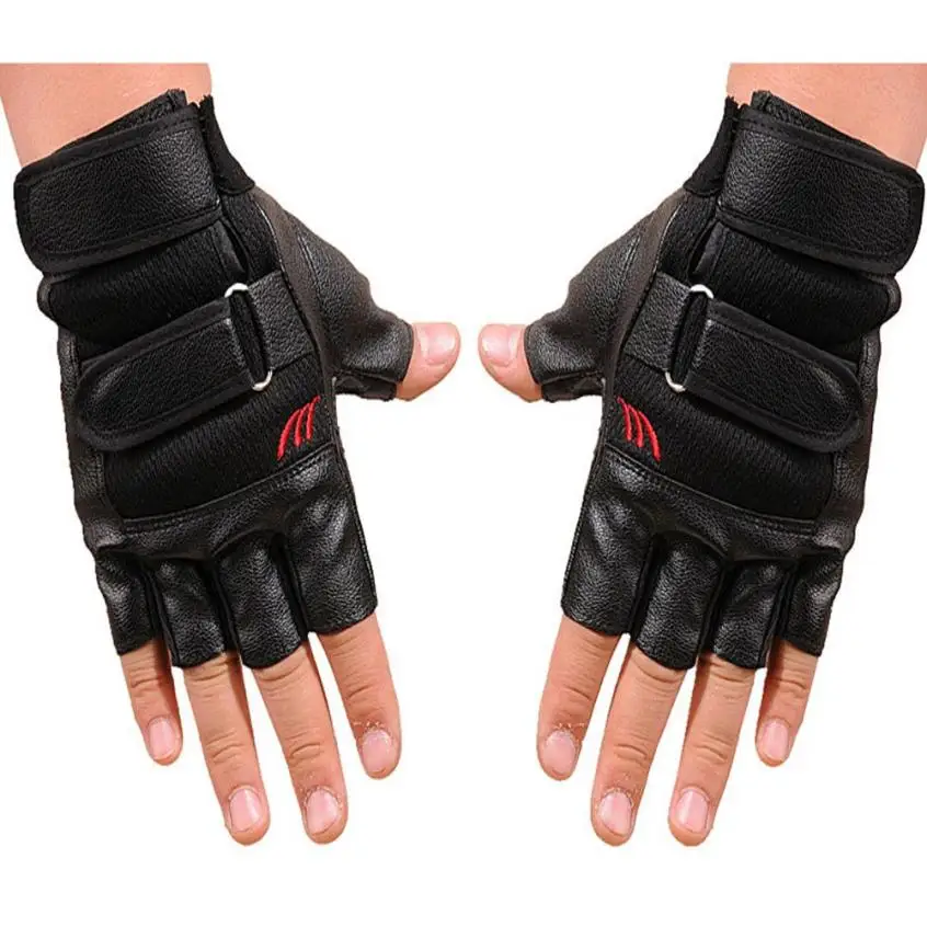 Мужские перчатки, военные кожаные перчатки, перчатки для спортзала, военные перчатки для езды на мотоцикле, тренировочные перчатки с воздушным пистолетом для фитнеса, перчатки с полупальцами Luvas#10 - Цвет: Черный