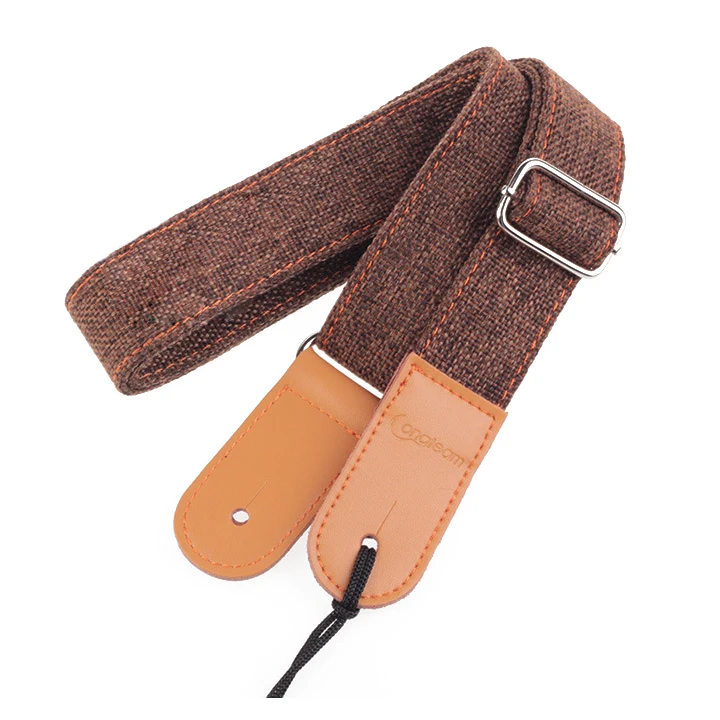 

Longteam strap about 75cm-130cm width of about 3.9cm cotton and linen + leather uukiri shoulder strap with a tail nail Coffee