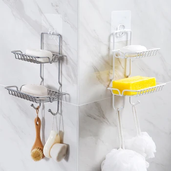 

Stainless Steel Double Layer Draining Soap Dish Bathroom Wall Soap Box Punch Free Soap Rack Shower Soap Basket