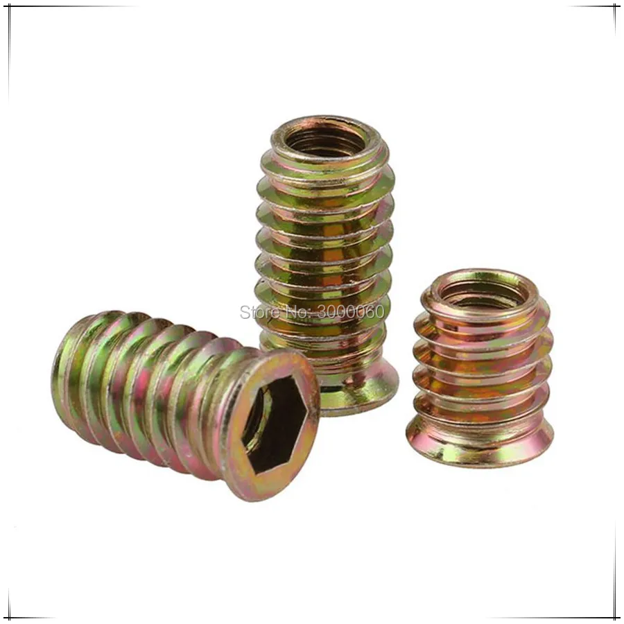 

M6 Zinc Plated Harden Steel Hex Socket Head Inner Outer Threaded Insert Nut For Wood Furniture