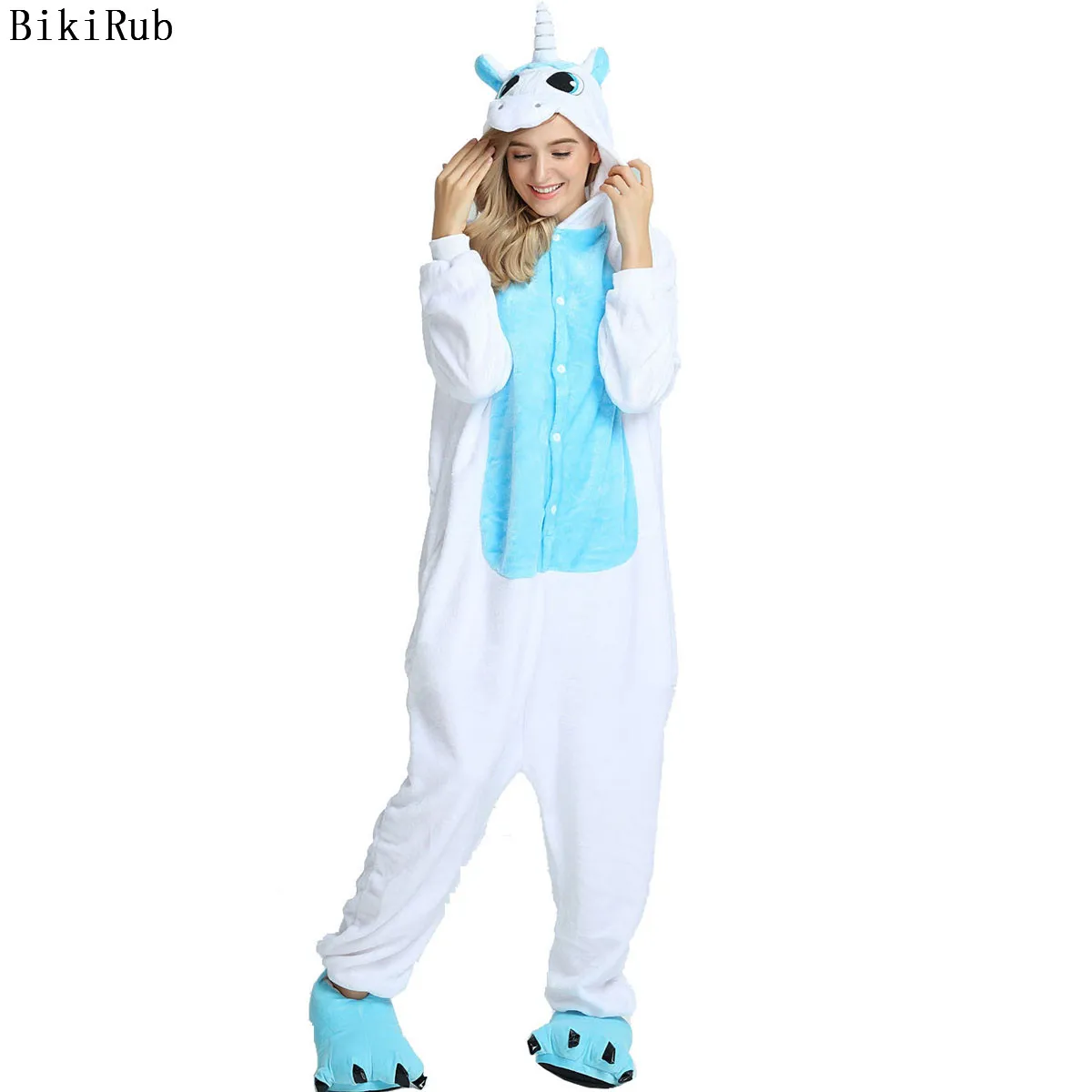 

Adult Winter Pajamas kigurumi All in One Pyjama Animal Suits Cosplay Blue Unicorn Garments Women Kids Child Animal Pajama Sets