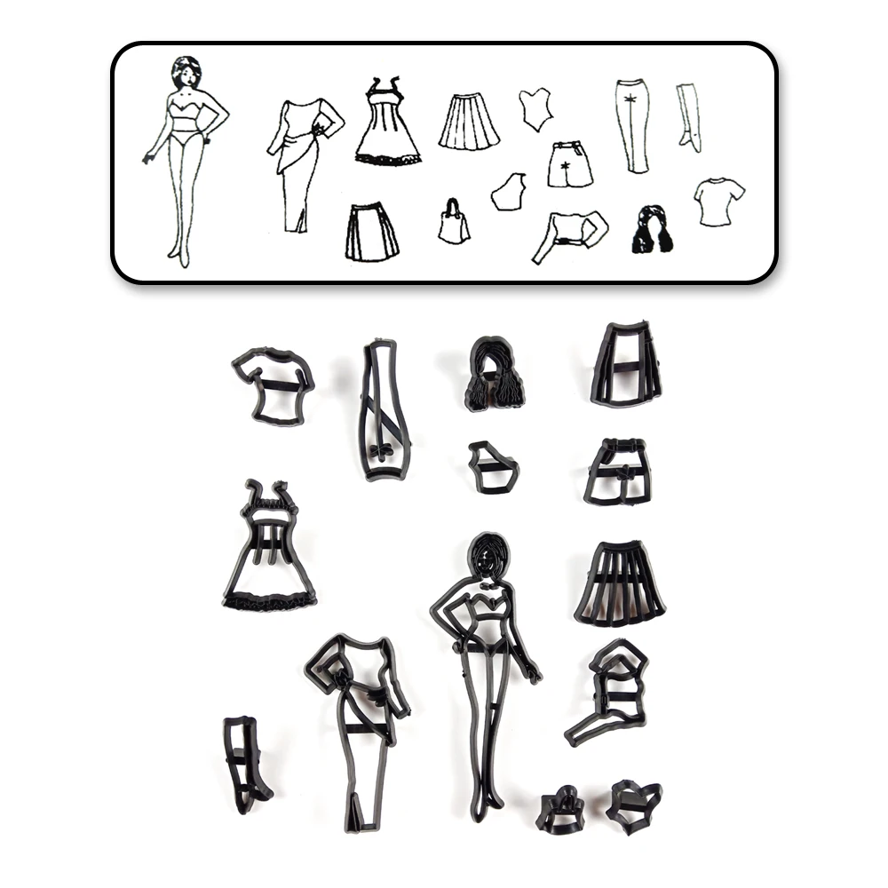 

14PCS Fashion Clothes Cookie Cutter Plastic Fashion Girl Fondant Cutter Dress Skirt Sugarcraft Cake Mold Cake Decorating Tools