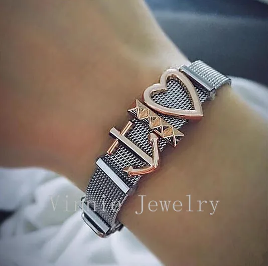 Vinnie Design Jewelry Stainless Steel Silver Color Mesh Keeper Bracelet with DIY Rose Gold Slide Charms | Украшения и аксессуары
