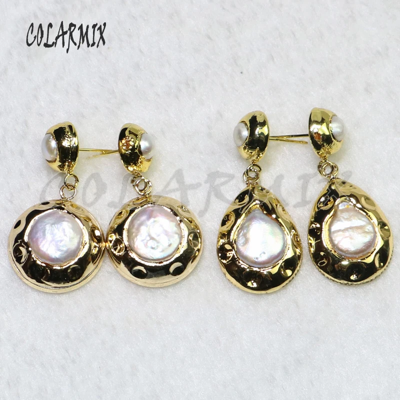 

4 Pairs Wholesale Gold color jewelry pearls earrings Natural pearls & Gold color plated Jewelry earrings gift for lady8016