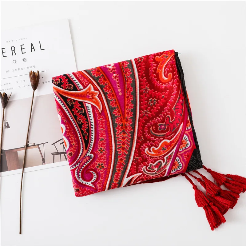 2018 Новое поступление, Испания, модный шарф с цветочным рисунком, темно-бордовый, высокое качество, принт, теплый женский шарф, мусульманский