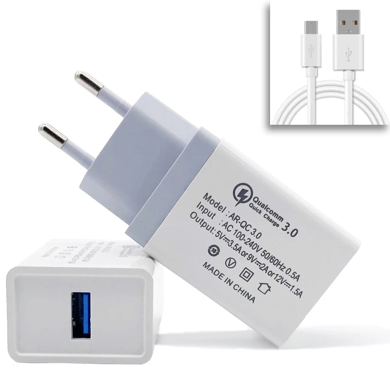 

QC3.0 USB Phone Charger for Huawei P20 Pro P10 Plus Xiaomi Mi8 Mi6 Mi5S Note 2 Oneplus 6 5T Wall Charger Port Type-c Cable Micro