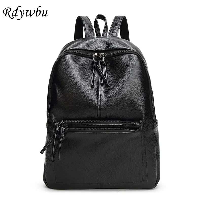 Rdywbu Fashion Women Backpack High Quality Youth Solid Black School Bag For Teenager Girls Big Bagpack Mochila Travel Bag B183