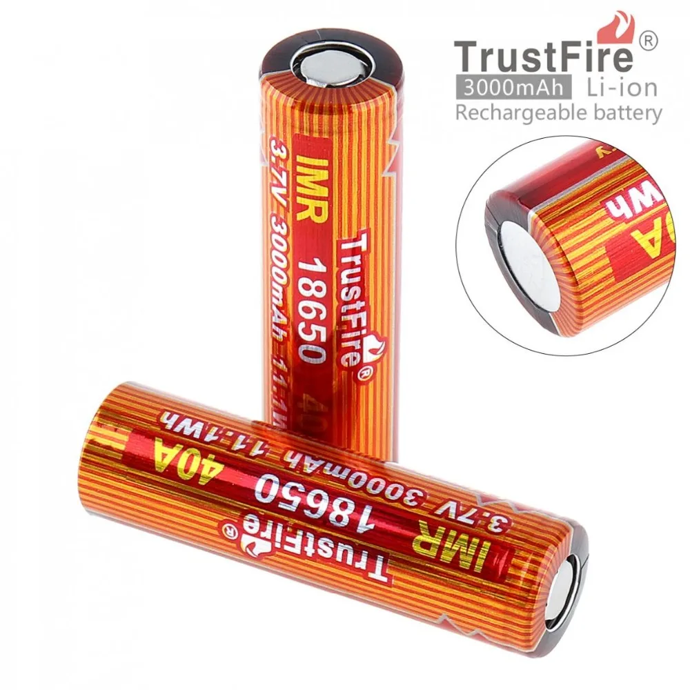 

18pcs/lot TrustFire IMR 18650 3000mAh 3.7V 40A 11.1Wh High-Rate Rechargeable Li-ion Battery for E-cigarette LED Flashlight