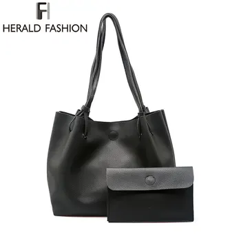 

Herald Fashion 2PCs Women Handbags Ladies Pu Leather Shoulder Bags Designer's Bag Extra Envelope Bag Simple Elegant HandBag