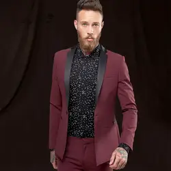 Модная одна кнопка бордовый Жених Смокинги Нотч Женихи Для мужчин мужские спортивные Пиджаки Костюмы (куртка + брюки + галстук) НЕТ: 382