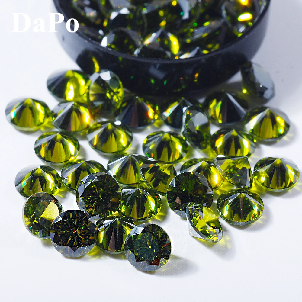 

Hisenlee Olive Green Colour Super Sparkling Clear Round Shape Pointback 3D Cubic Zirconia Crystal Art Gem 6mm 50pcs