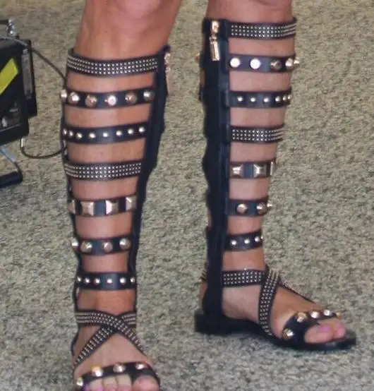 

Dipsloot 2019 Women Summer Cut-outs Peep Toe Rome Style Sandals Boots Ladies Peep Toe Side Zipper Knee High Boots Girls Flats