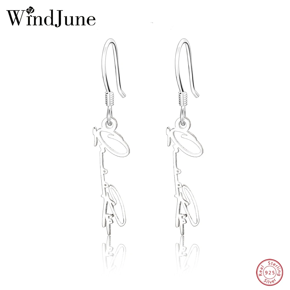 WindJune 925 Sterling Silver Personalized Name Earrings Women Drop Earring Handwriting Custom Earrings Jewelry Gift Dropshipping
