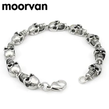 ROCK/PUNK Skull Enlace Pulseras de Cadena de la Mano de Fundición de Acero Inoxidable 316L Para Hombre Joyería, venta al por menor + al por mayor Envío Gratuito VB074