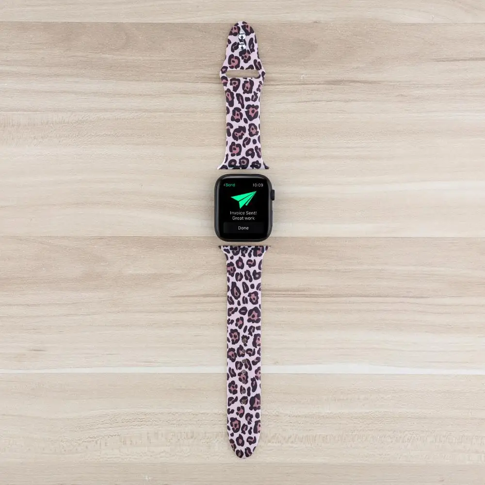 Розовый Леопардовый силиконовый ремешок для Apple Watch 38 мм 40 серии 4 3 2 1 Женский