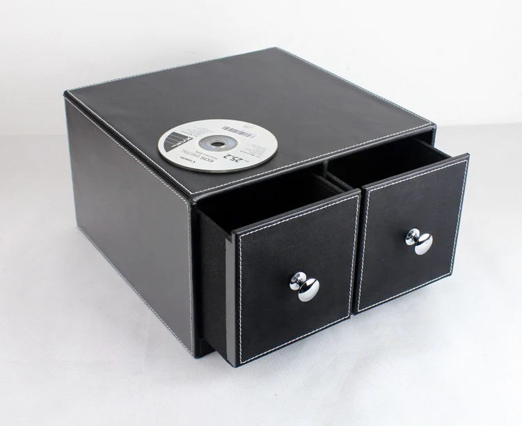 Горизонтальный домашний офис 2 ящика кожаный стол CD/DVD Контейнер для мелочей Коробка Для Хранения Чехол Органайзер держатель черный 226A