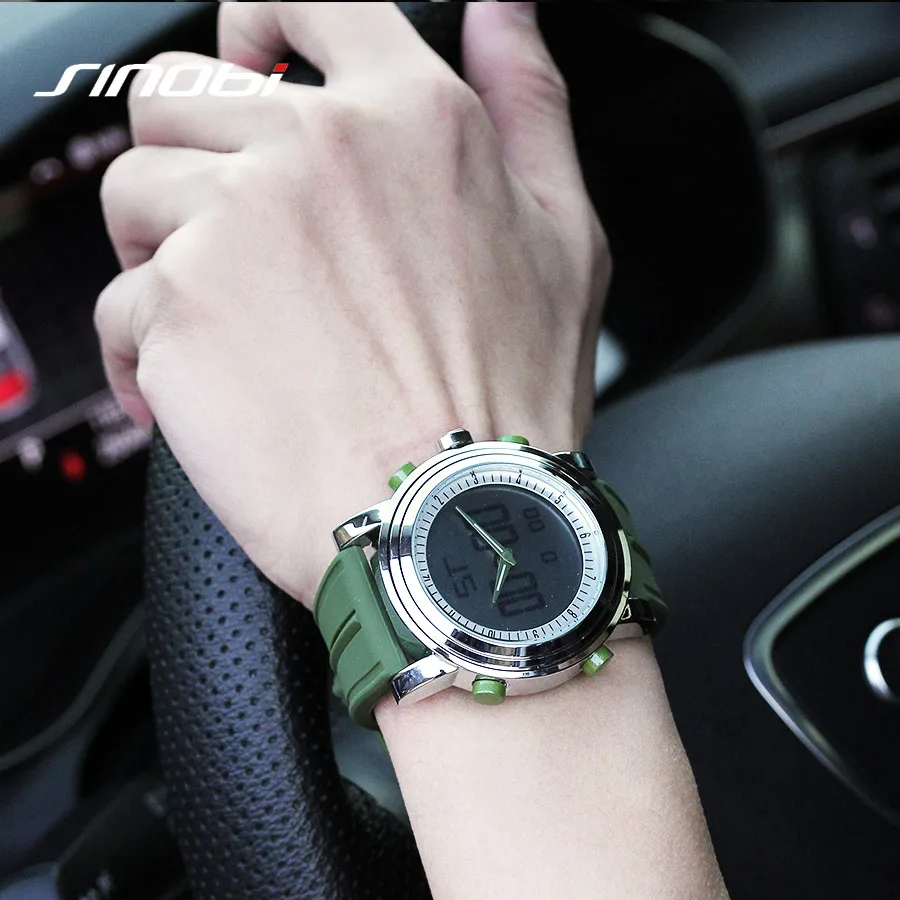SINOBI Mens Watches Top Brand Luxury Digital Analog Display Silicone Band Fashion Watch Men Multifunction 2016 Relogio Masculino