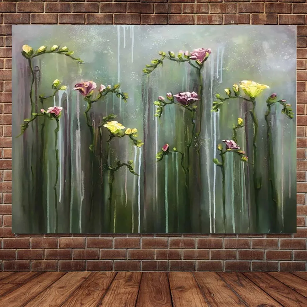 Hand Painted Abstract Wall Decor Art Canvas Flower Oil Painting