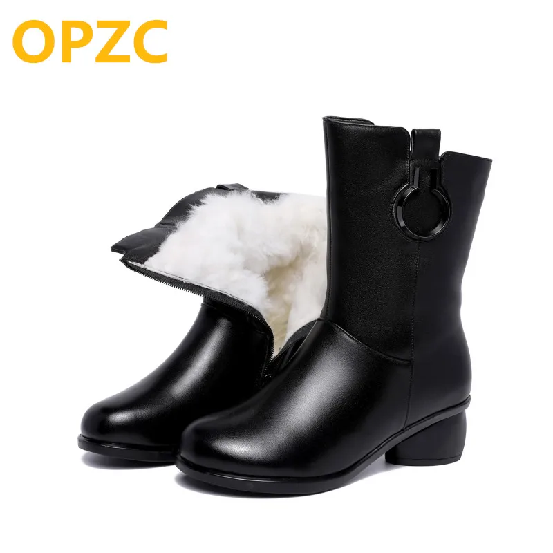 

OPZC 2018 new genuine leather snow boots women,plus size 41 42 martin boots women,trend warm wool women winter boots shoes