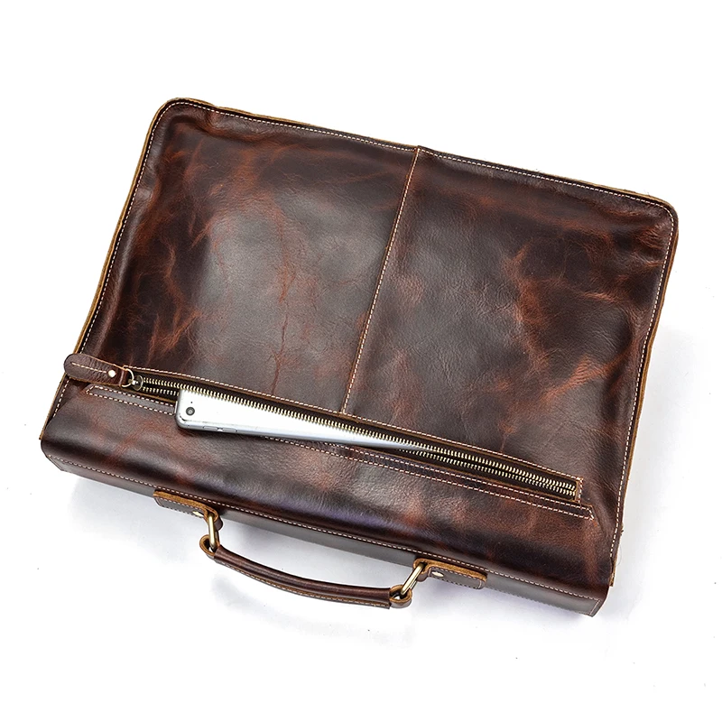 Мужской портфель из натуральной кожи подходит для 1" ноутбука с рукавом ПК винтажная воловья кожа PC сумка через плечо блестящая кожаная деловая сумка