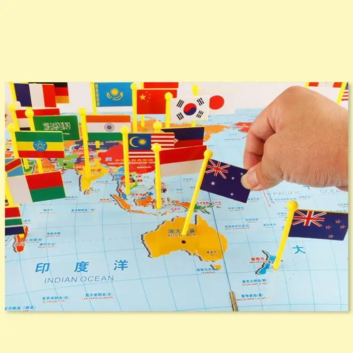 Kids World Map Country Flag Wooden Game Toys Mapt Square Children Educational Toy Above 5 Years Gift Home