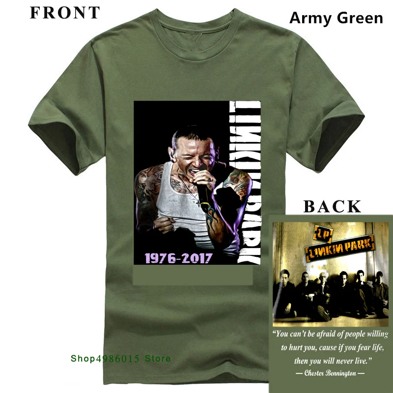 Армейский зеленый Новая мужская футболка Linkin Park Bennington, черные хлопковые футболки для мужчин, новинка, хлопок, высокое качество, топ-футболка размера плюс - Цвет: Армейский зеленый