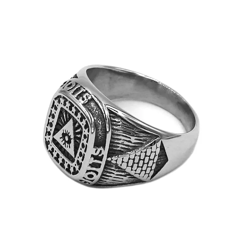 

Illuminati Pyramid Egyptian Eye Ring Stainless Steel Jewelry Classic Pyramids of Egypt Stars Biker Mens Ring Wholesale 929B