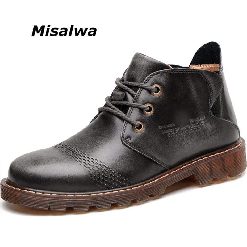 

Misalwa Spring Winter Men Retro Stylish Ankle Boots Snow Boots Motorcycle Boots Lace Men's Gray Red Leather Boots Super Quality