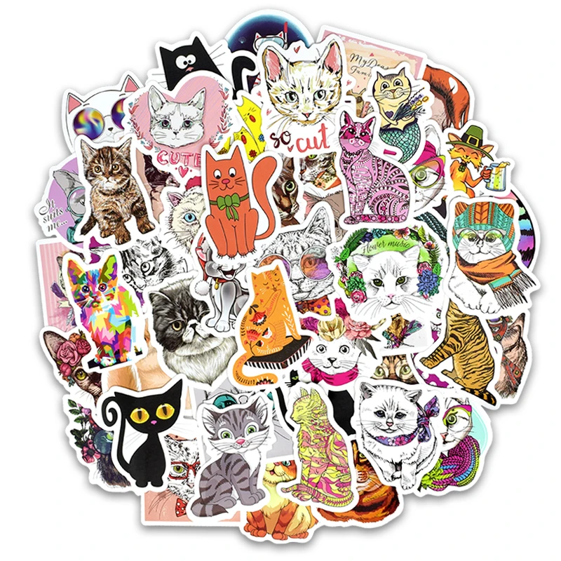 

50pcs Cute cat sticker notebook sticker laptop skin personality decoration random Waterproof and scratch resistant