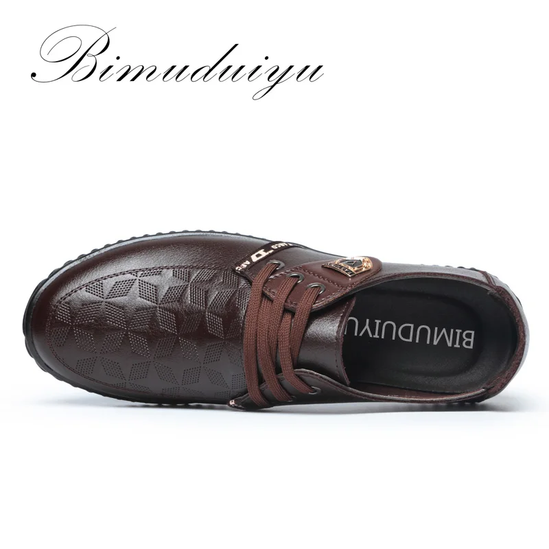 BIMUDUIYU Luxury Brand Hot Sale Breathable Soft Men Casual Leather Shoes Lace-up Flat Black Shoes Zapatillas Deportivas Hombre