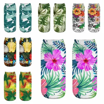 

1 Pair Women Ankle Sock Unisex Tropical Plant Flower Pattern Cotton Socks 3D Printing Funny Socks 17 Style Optional