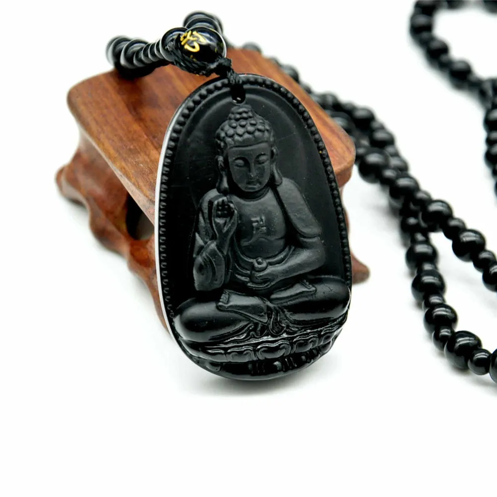 Yumten Natural Black Obsidian Buddha Pendant Necklace Trendy Women's ...