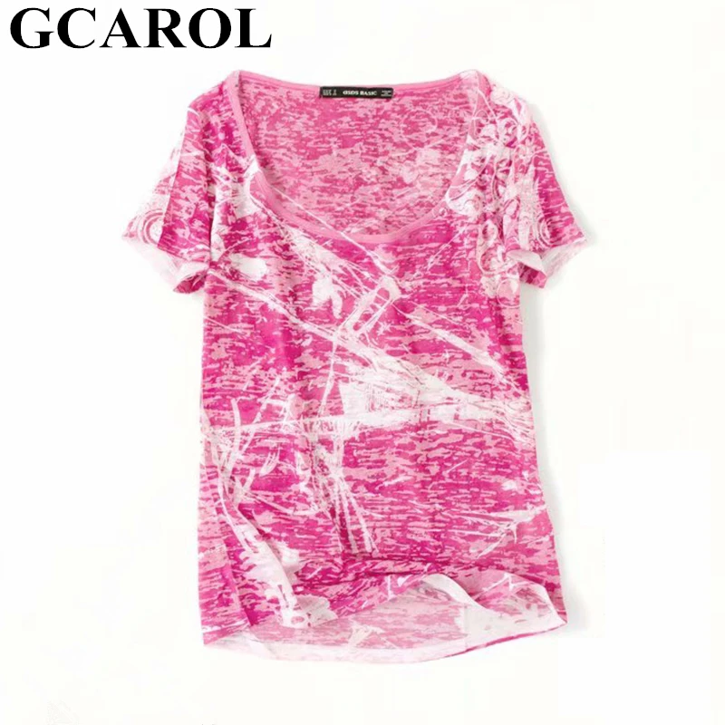 

GCAROL New Korean Trend Multi-color Dyeing Tshirt O Neck Stretch Casual Summer Spring Fall Basic Render Tops In 5 Colors