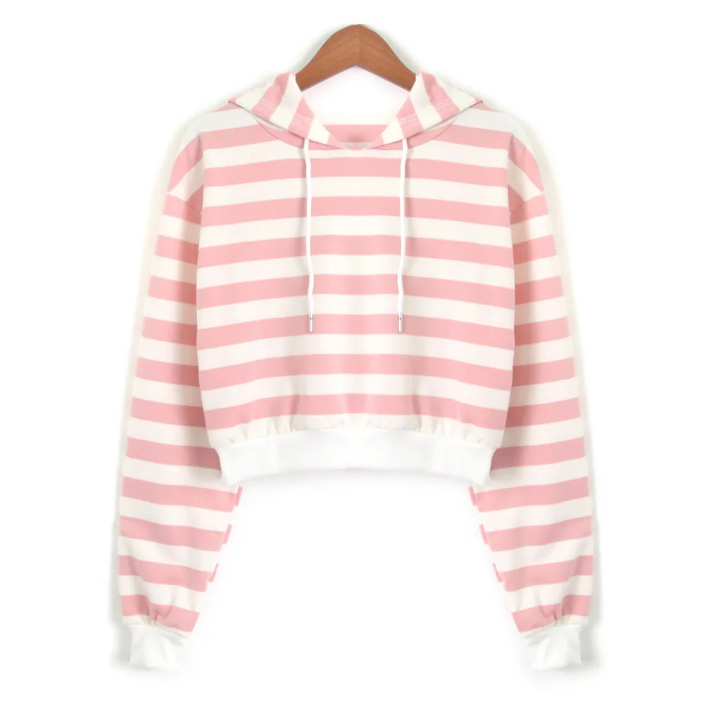 

Harajuku Sweatshirt Women Striped Crop Top Hoodies Streetwear Autumn 2019 Woman Clothes Kawaii Korean Hoodie Moletom Feminino