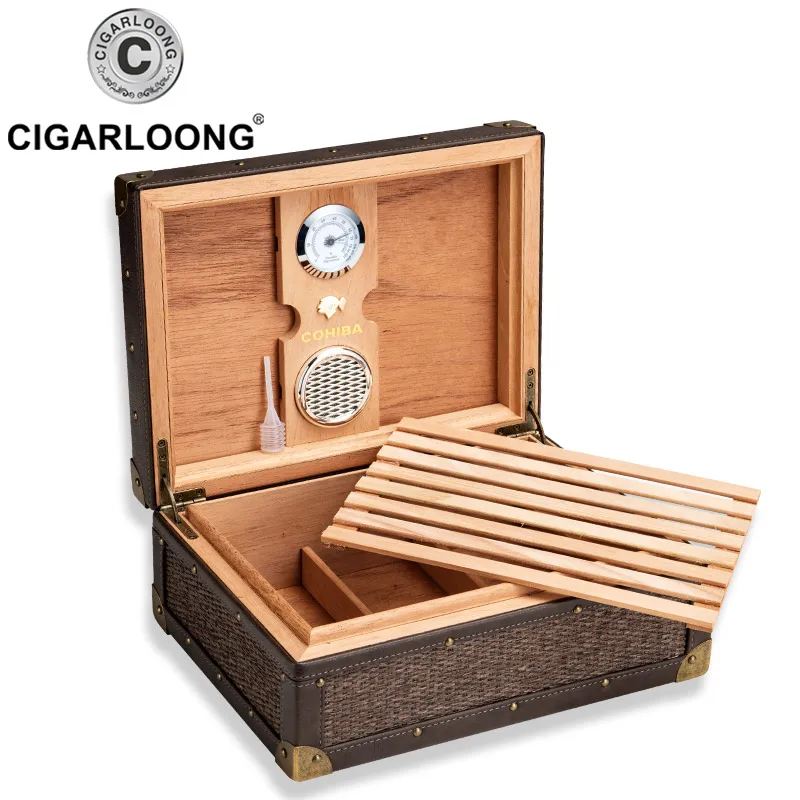 COHIBA портсигар большой емкости Кедр Дерево хьюмидор чехол с увлажнителем