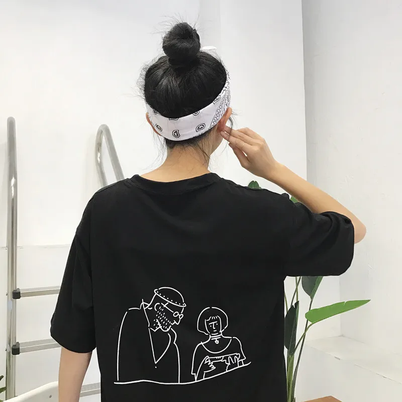 

Leon and Mathilda cartoon print t shirt short sleeve o-neck loose large size women tops 100% cotton drop shipping