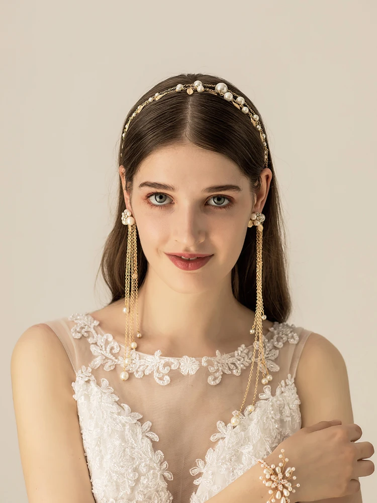 Rosebridalpark Винтаж ручной работы повязка для волос, диадема для невесты Золотая жемчужина головной убор Свадебные Заколки вечерние ювелирные изделия