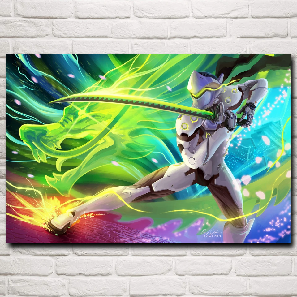 

FOOCAME Over Watch Genji Sword Dragon Video Game Art Silk Poster Prints Home Wall Decor Painting 12x18 16X24 20x30 24x36 Inches