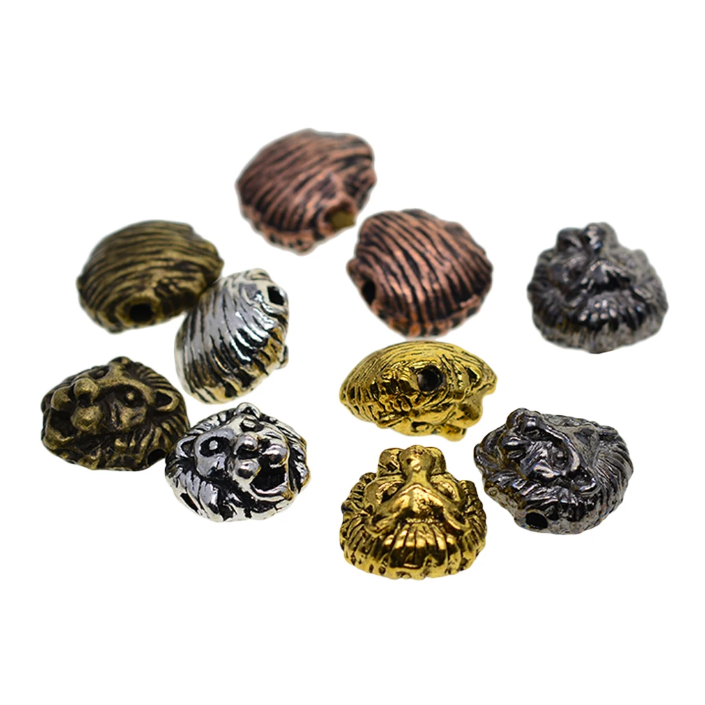 10Pcs Assorted Lion Head Spacer Beads Bracelets Charms Pendants Jewelry DIY