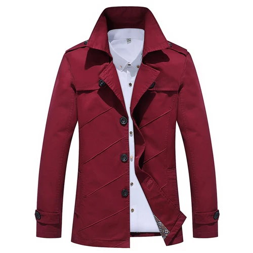 Осень длинный Тренч Casaco тонкий отложной воротник Erkek плащ - Цвет: wine red