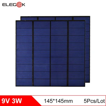 

ELEGEEK 5Pcs/lot 9V 3W Solar Panel 145*145mm 330mA Mini Solar Panel Polycrystalline PET + EVA Laminated DIY Solar Panel for Test