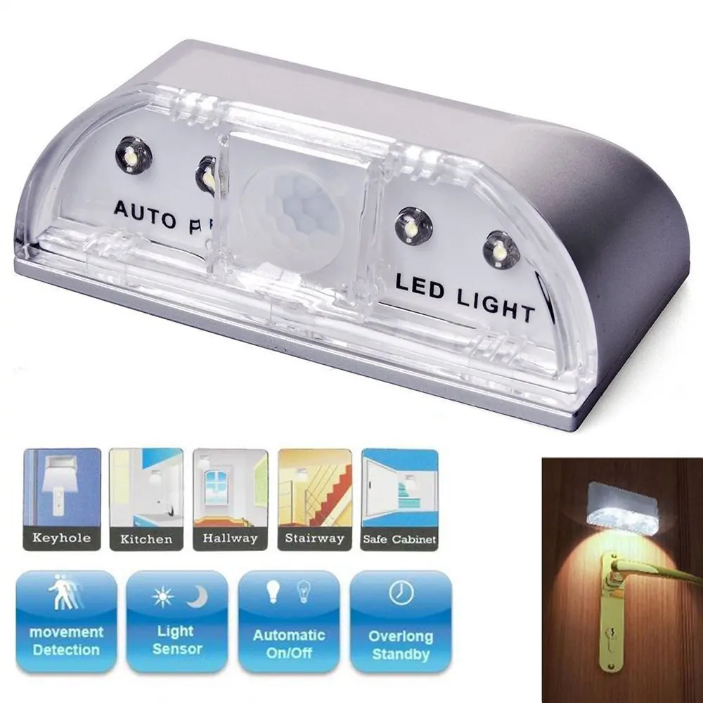 

JXSFLYE Keyhole Light, PIR Infrared IR Wireless Door Lock Lamp, Auto Motion Sensor Detector, 4 LED Bulbs