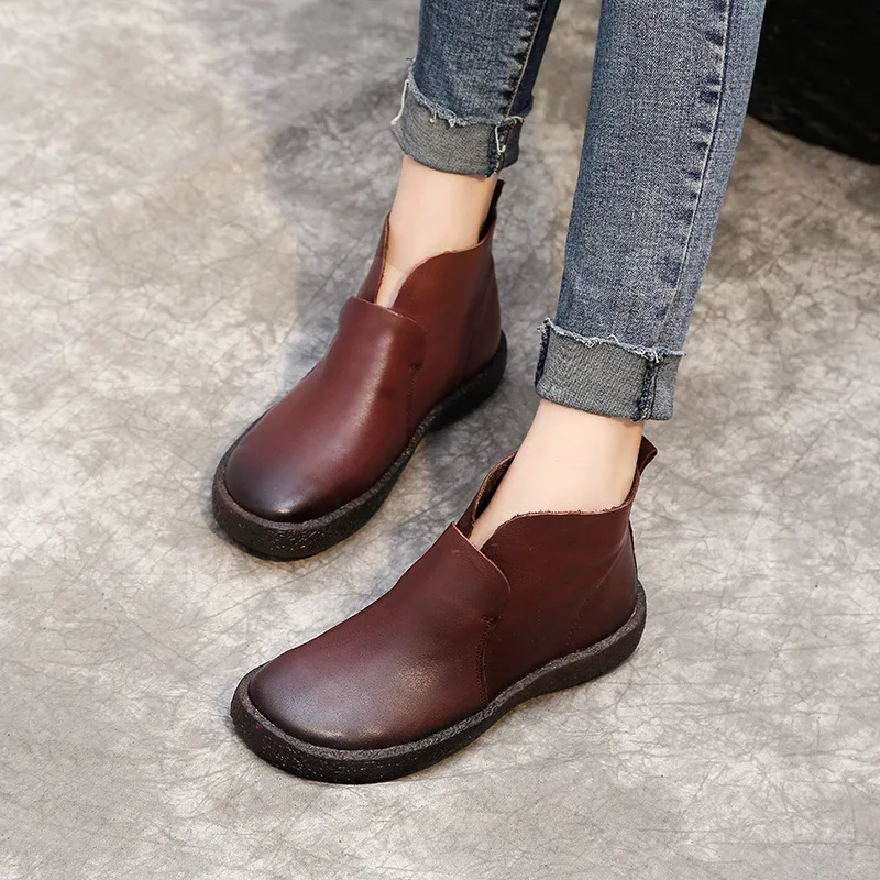 

2017 autumn and winter new women's boots literary retro leather boots flat sleeve leather bare boots