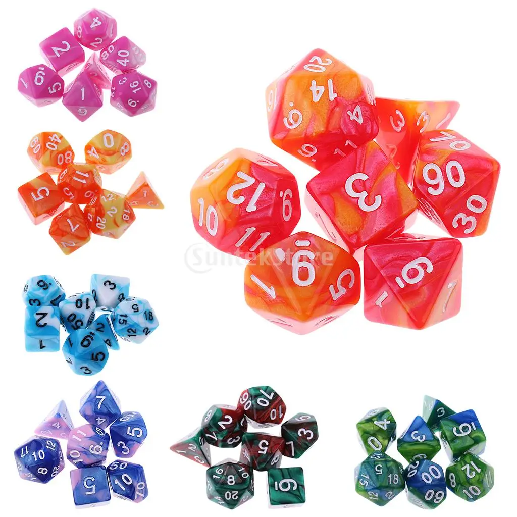 7 шт. многогранные игральные кости D20 D12 D10 D8 D6 D4 для настольных игр Подземелья и