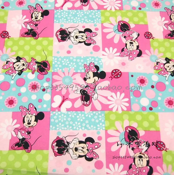 

50*105cm Cartoon Minnie mouse with Flowers Sewing Silk cotton fabric patchwork fabric Bundle tilda fabric for sewing Diy cloth