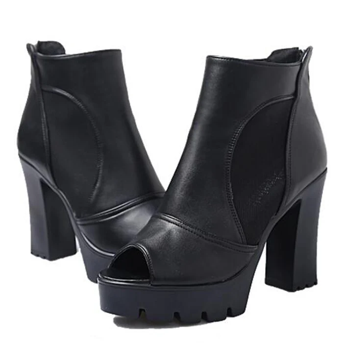 2018 Fashion New Womens Platform Pumps Summer High Heels Peep Toe Thick Heels Shoes Black Lady aa0859