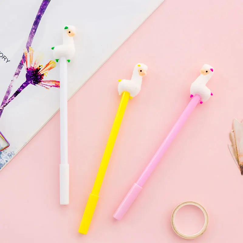 

2 pcs/lot Alpaca gel pen Cute Sheep 0.5mm black ink Neutral pens office school writing supplies Stationery Promotional gift