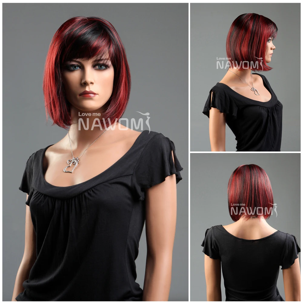 Charming And Beautiful Women Bob Red And Black Ladies Wigs For