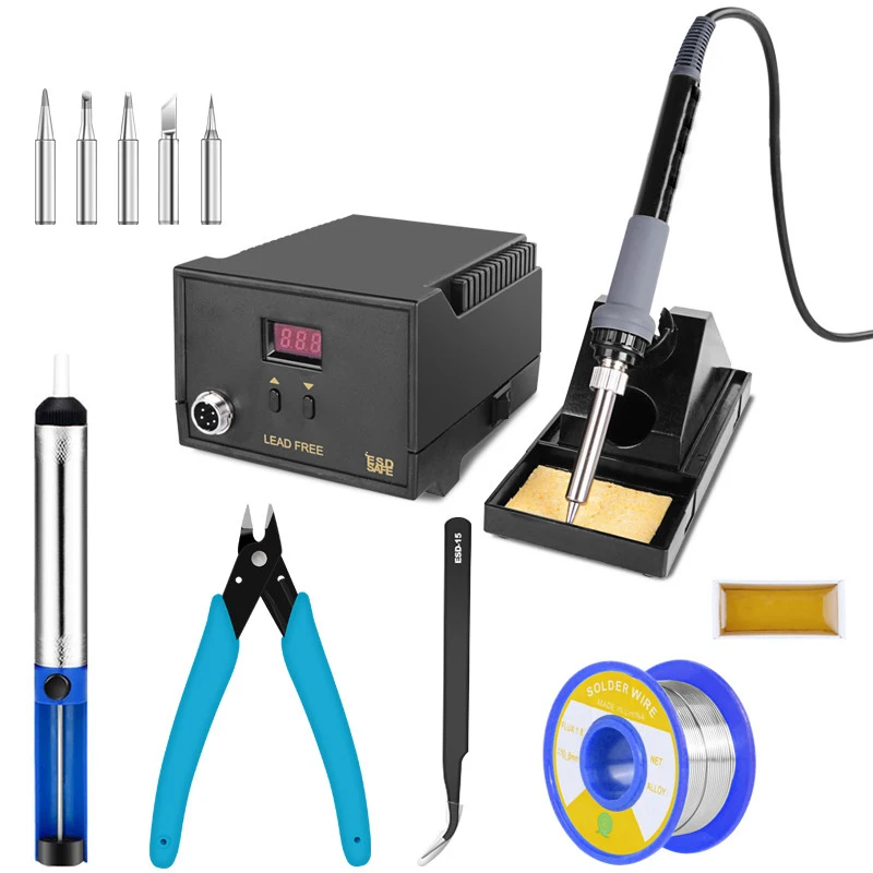 

220V 65W Digital Soldering Station BGA Rework Solder Station with Soldering Iron Soldering Stand 5 Tips Soldering Tool Durable