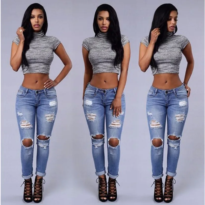 

The aliexpress High quality fashion jeans Europe and the United States fine elastic cotton foot hole Boyfriend pencil jeans